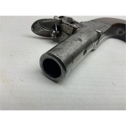 Early 19th century J. Calvert (Leeds) flintlock single barrel tap action pocket pistol, approximately .45 cal., the 4cm (originally) screw off barrel with top safety and walnut stock L16cm overall