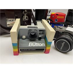 Vintage and later cameras and accessories including Minolta X-300 in carry bag, Tamron lens etc