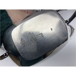 Walker and Hall silver plated tea set, comprising coffee pot, teapot, milk jug and sucrier, together with silver plated tray and a wooden clock with barley twist decoration, clock H28cm