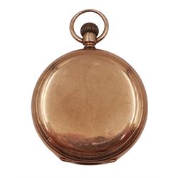9ct gold full hunter 7 jewels keyless Traveller pocket watch by Waltham U.S.A, No. 19508959, white enamel dial with Roman numerals and subsidiary seconds dial, case by Benson Brothers, Chester 1920