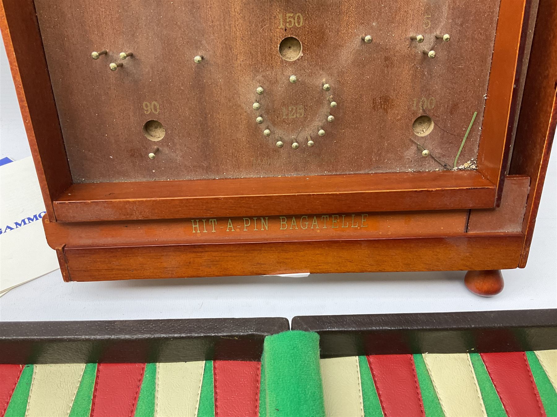 Bagatelle board and Harrods backgammon set in case
