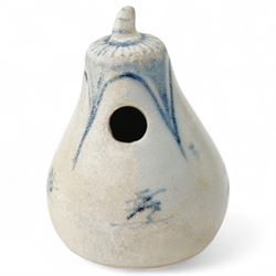Mid to late 15th century Vietnamese blue and white stoneware water dropper, from the Hoi An Hoard, in the form of an aubergine, Robert McPherson stickers to base, H6.5cm 