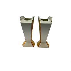 Two Wedgwood Clarice Cliff sunray vases, in Caravan design and Orange Roof Cottage design, both limited edition, H21.5cm. 