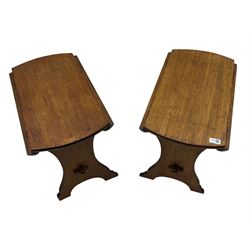 Pair of early 20th century mahogany drop leaf occasional tables, with stretcher base
