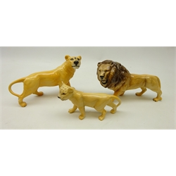  Group of three Beswick Lions, Lion, L22.5cm, Lioness and cub (3)  