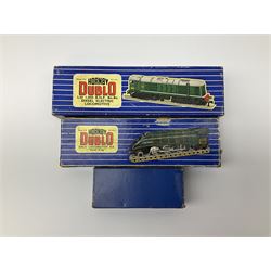 Hornby Dublo - three-rail Class 20 1000 B.H.P. Bo-Bo Diesel Electric locomotive No.D8000 with instructions: and A4 Class 4-6-2 locomotive 'Silver King' No.60016; both in blue striped boxes; and D11 tender in medium blue box (3)