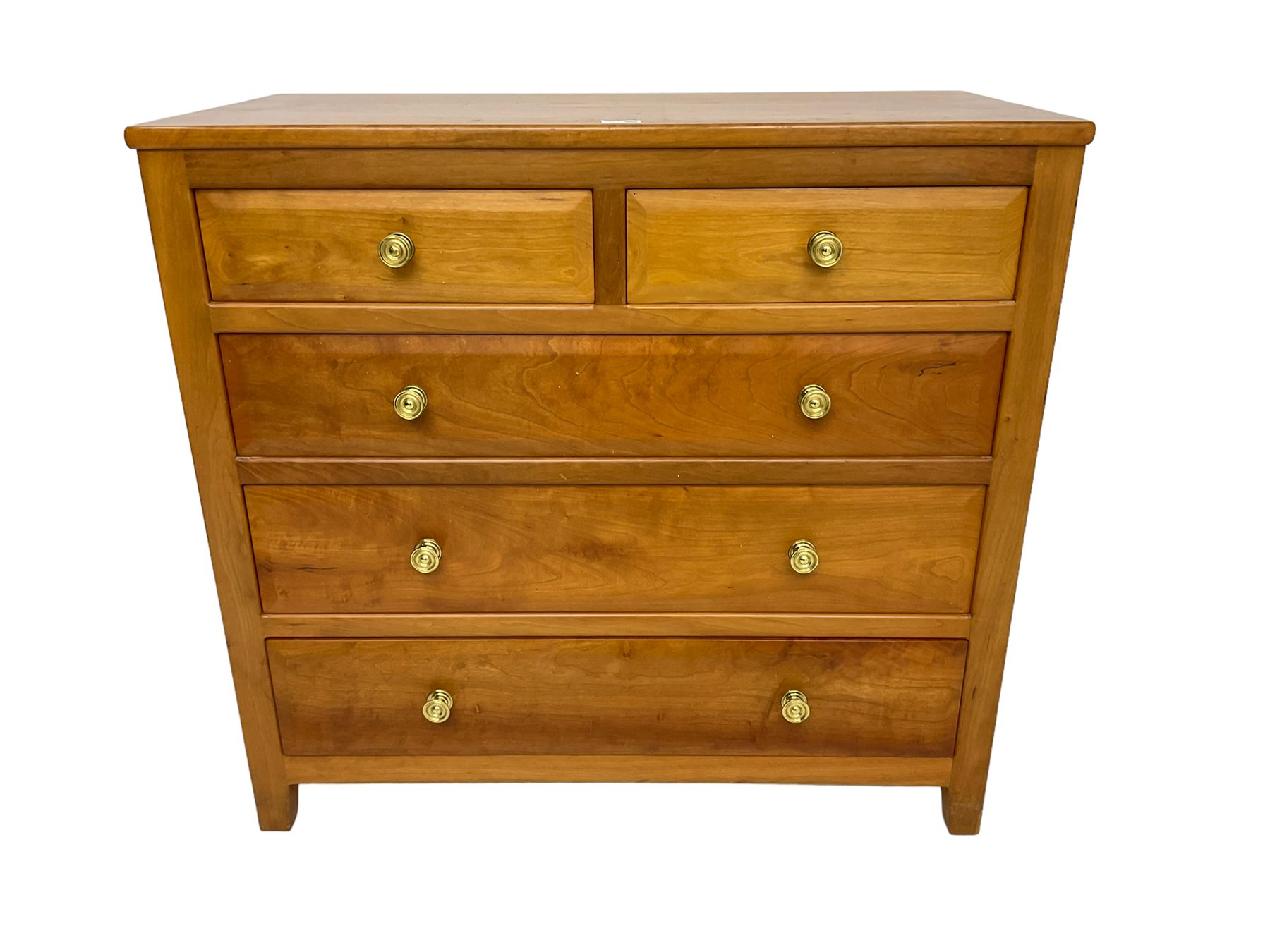 Knightman - cherrywood chest, fitted with two short and three long drawers, with panelled sides on square feet by Horace Knight workshop of Balk, Thirsk