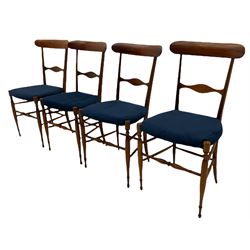 Campanino Chiavari by Fratelli Levaggi - circa. 1950s set eight walnut dining chairs, seats upholstered in blue fabric, 