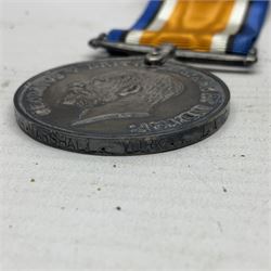 WWI pair of medals comprising British War Medal and Victory Medal awarded to 12-1379 Pte. H. Marshall York and Lanc. R.; both with ribbons in display case; and WWII 1939-1945 Star