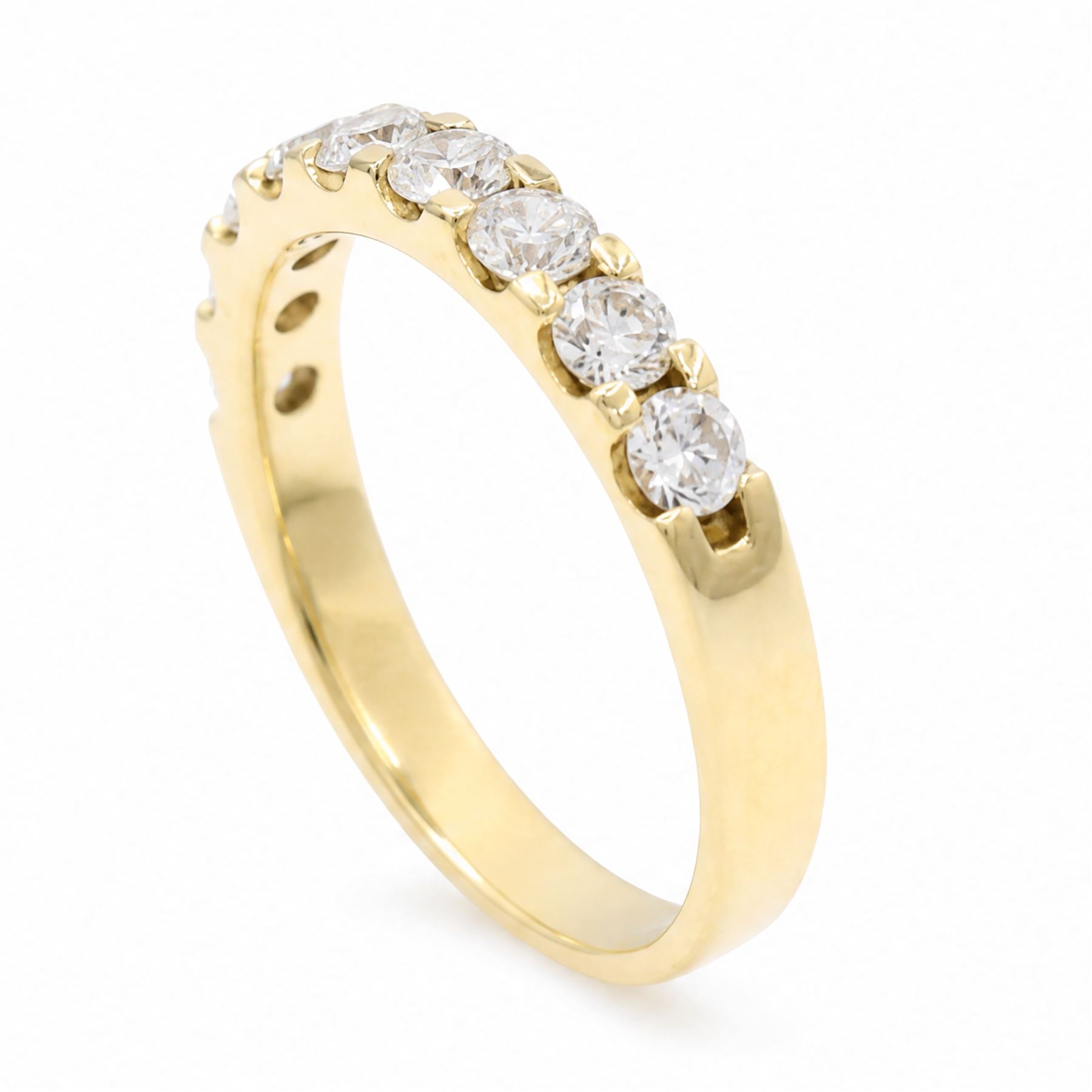 18ct gold diamond half eternity ring, set with nine round brilliant cut diamonds, hallmarked