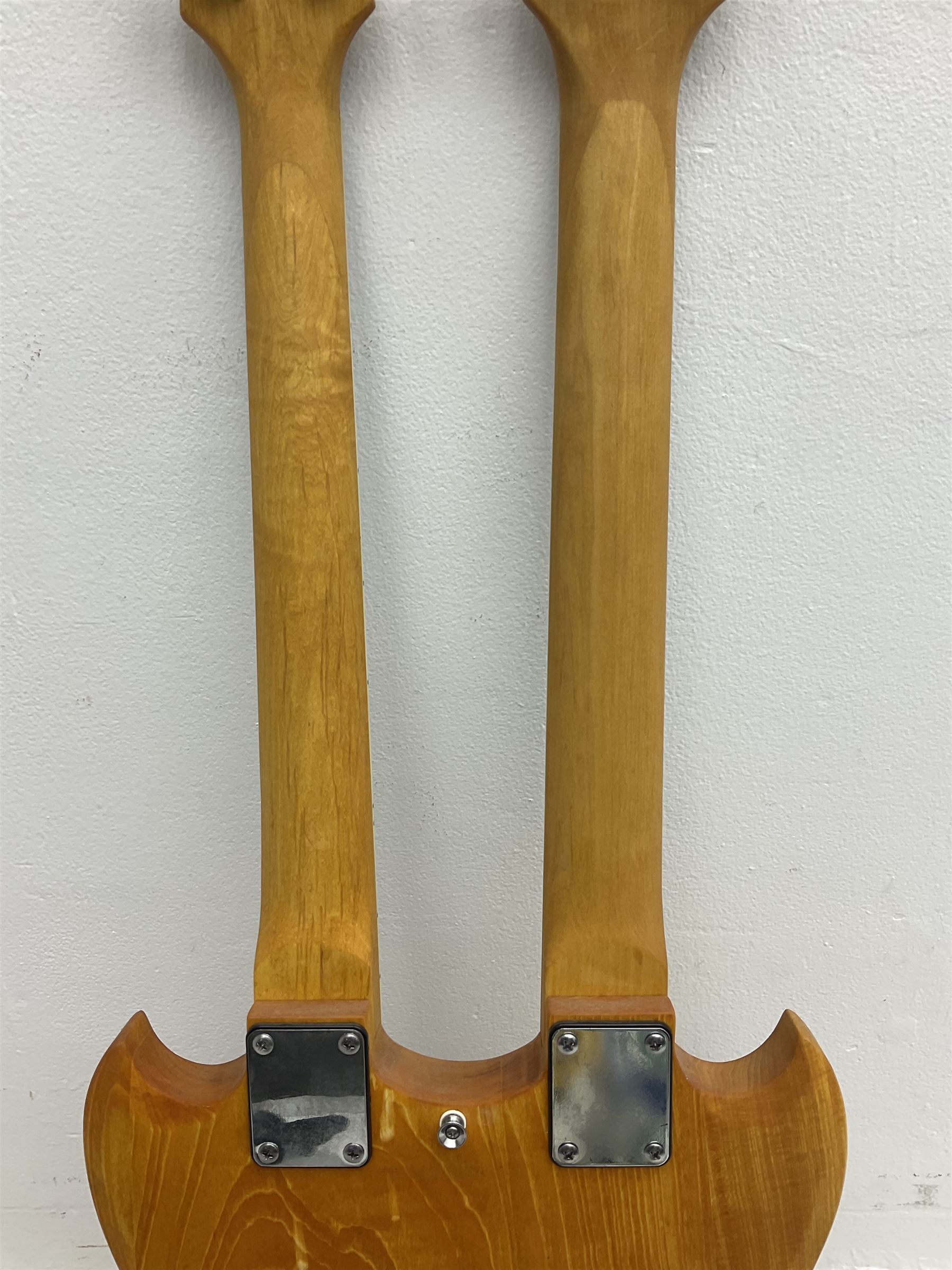 SG double neck electric guitar with twelve-string and six-string facilities and natural wood finish L103cm 