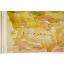 Muriel Metcalfe (Yorkshire 1910-1994): Hay Making, watercolour signed and dated 1930, titled on label verso 28cm x 32.5cm