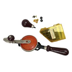 Boxed Stanley 803 hand drill, set of 13 twist drills etc