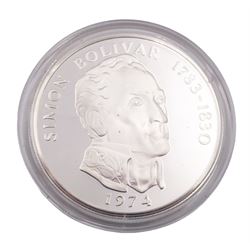 Republic of Panama 1974 twenty balboas silver proof coin, cased