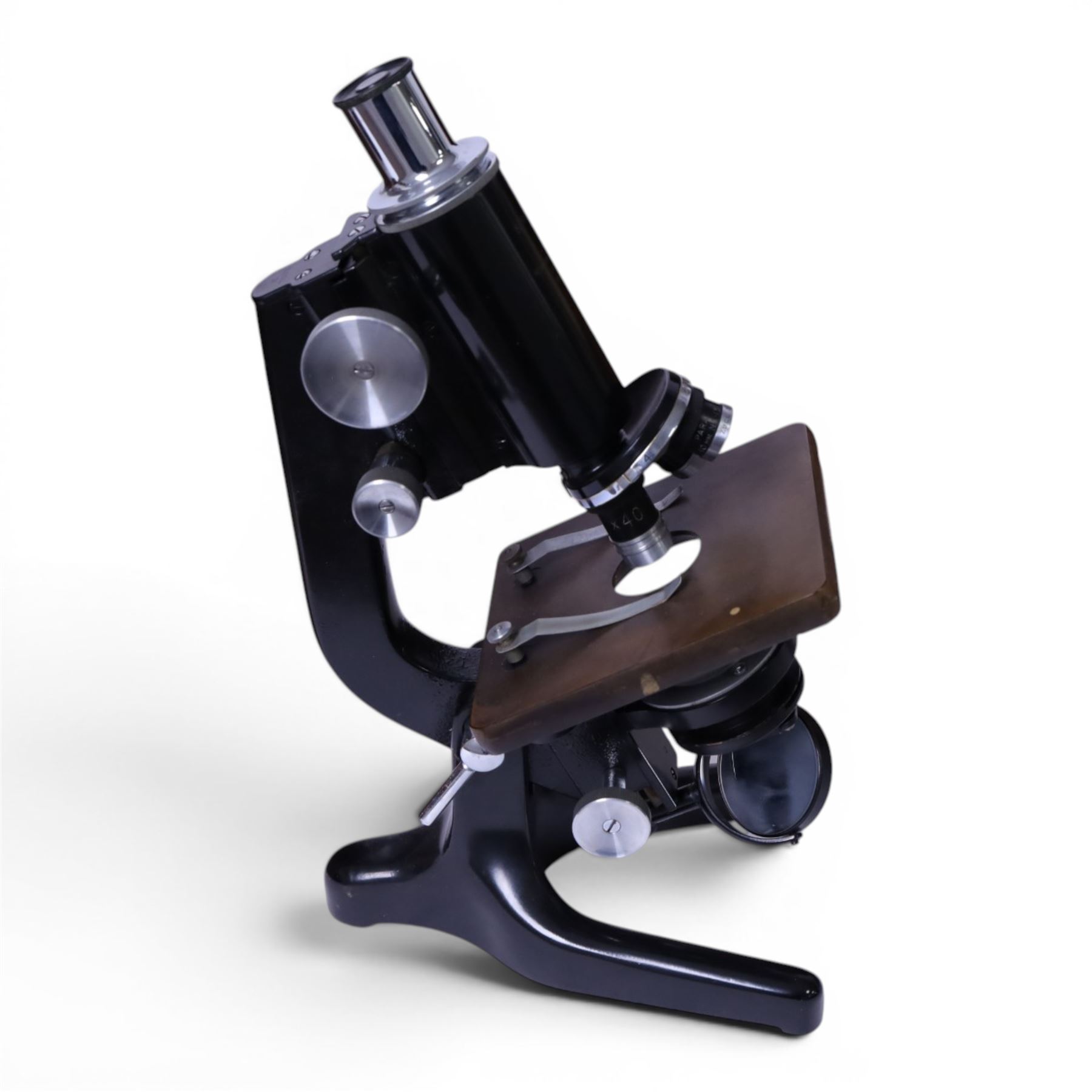 Mid 20th century W.Watson & Sons Ltd Service II microscope, no. 115096, in fitted carry case, originally sold by the Grant Museum of Zoology and Comparative Anatomy on behalf of the Department of Biology, University College London