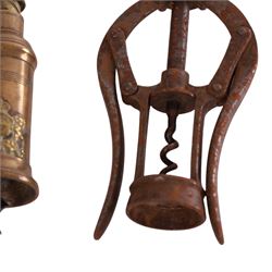19th Century Thomason action twin helix design brass corkscrew with bone handle, together with James Heeley & Sons A1 Patent double lever corkscrew