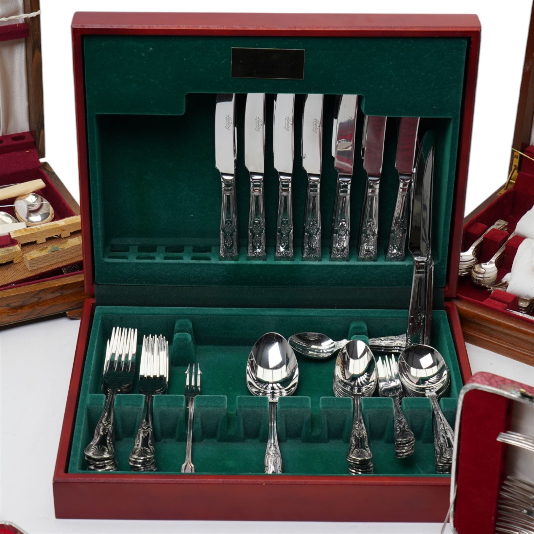 Three canteens of cutlery, some partly complete, comprising Housley and two from Viners of Sheffield, and two cases of Viners fish knives and forks