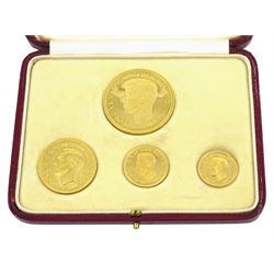 King George VI 1937 gold proof four coin set, comprising half sovereign, sovereign, two pounds and five pounds, in Royal Mint dated case