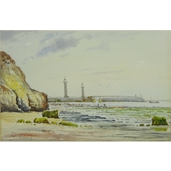  East Pier Whitby, watercolour signed by Edward H. Simpson (British 1901 - 1989), 'Vesuvia', early 20th century gouache dated 1906 unsigned, colour print after Jack Rigg and five other pictures max 34cm x 53cm (7)   