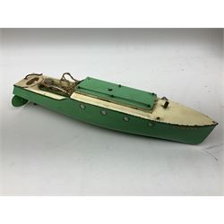 Pre-war Hornby No 5 clockwork Speedboat 'Viking', in green and cream in original box; and Meccano No.4 set box containing various sections in blue, gold and red and instruction manual (2)