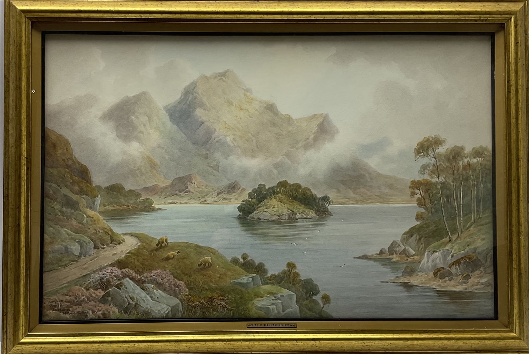 Charles Edward Hannaford (British 1863-1895): 'Ellen's Isle Loch Katrine Perthshire Scotland', watercolour signed and titled 44cm x 69cm