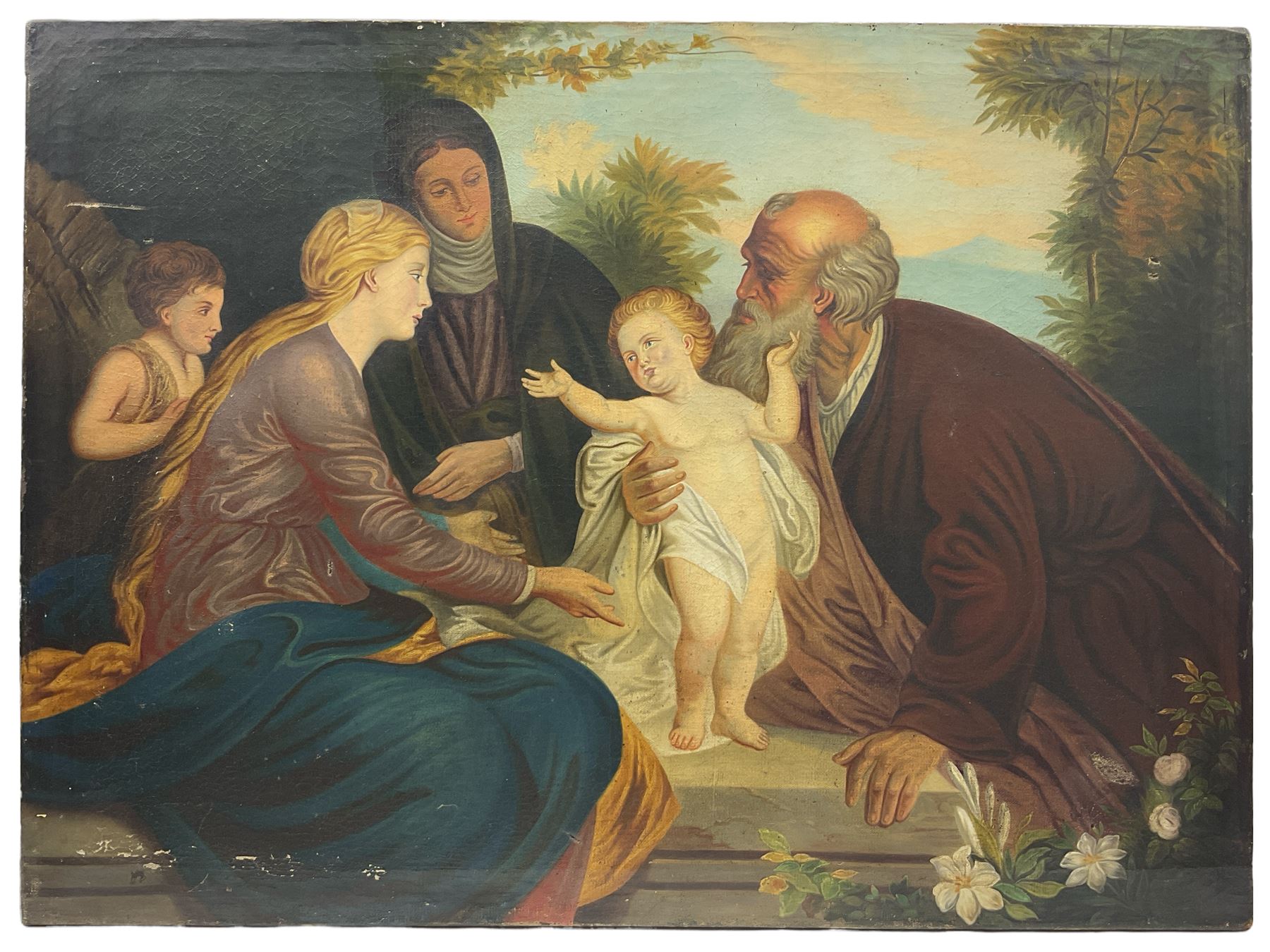 After Erich Correns (German 1821-1877): The Holy Family with St John the Baptist, late 19th century oil on canvas 74cm x 100cm (unframed)