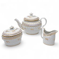 Late 18th century porcelain tea set, possibly John Rose for Coalport, comprising fluted te...