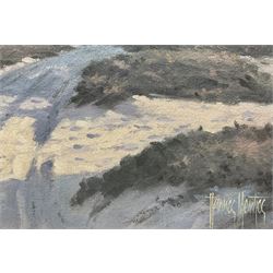 Hannes Meintjes (South African 1944-): Road towards the Mountains,  oil on canvas mounted on board signed 29cm x 49xm 