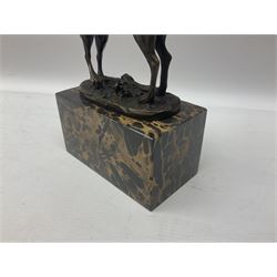 Bronze figure group, modelled as two male hares boxing, upon a naturalistic base, after 'Nick', with foundry mark, raised upon a rectangular base, H24cm