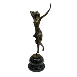 Art Deco style bronze figure of a dancer, after 'Colinet', with foundry mark, raised upon a circular base, H42cm