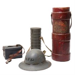 British military leather cordite shot carrier with coat of arms H52cm, Zuckerman Civil Def...