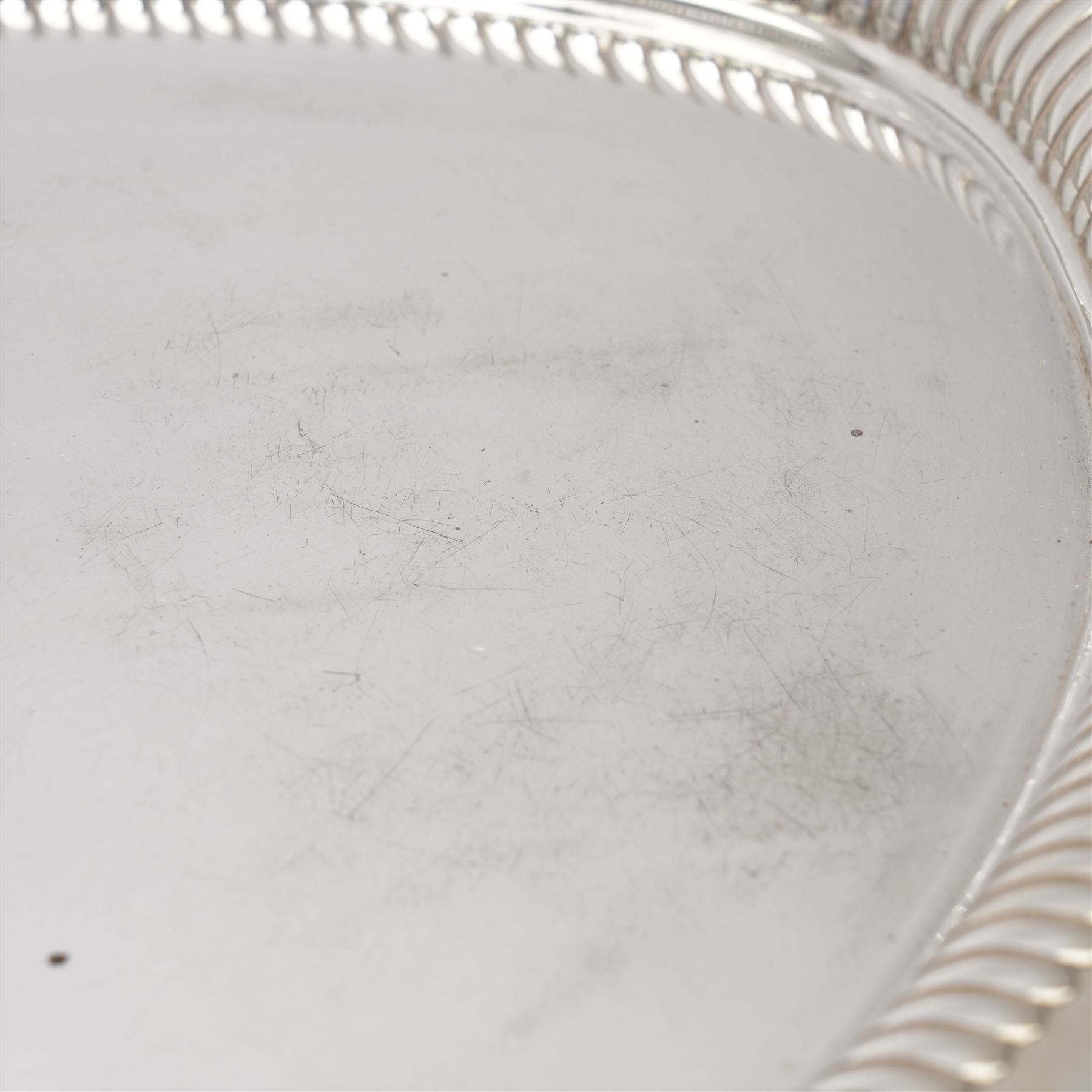 Silver oval tray with gadrooned edge and integral handled 65cm x 44cm Sheffield 1900 Maker Walker & Hall