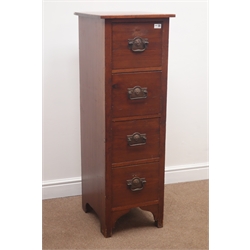  Early 20th century stained pine narrow chest, four drawers, W40cm, H119cm, D45cm  