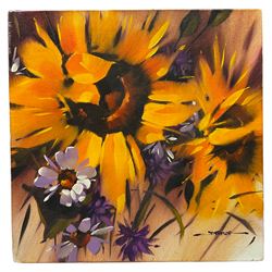 Jeremy Taylor (British 1957-): Still Life of Flowers, oil on canvas signed 30cm x 30cm (unframed)