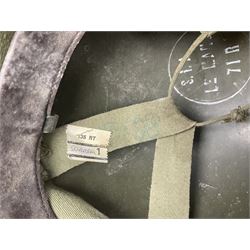1950s French Algerian War steel helmet with liner; indistinctly marked 'S.I.A. LE EANS(?) 71R'