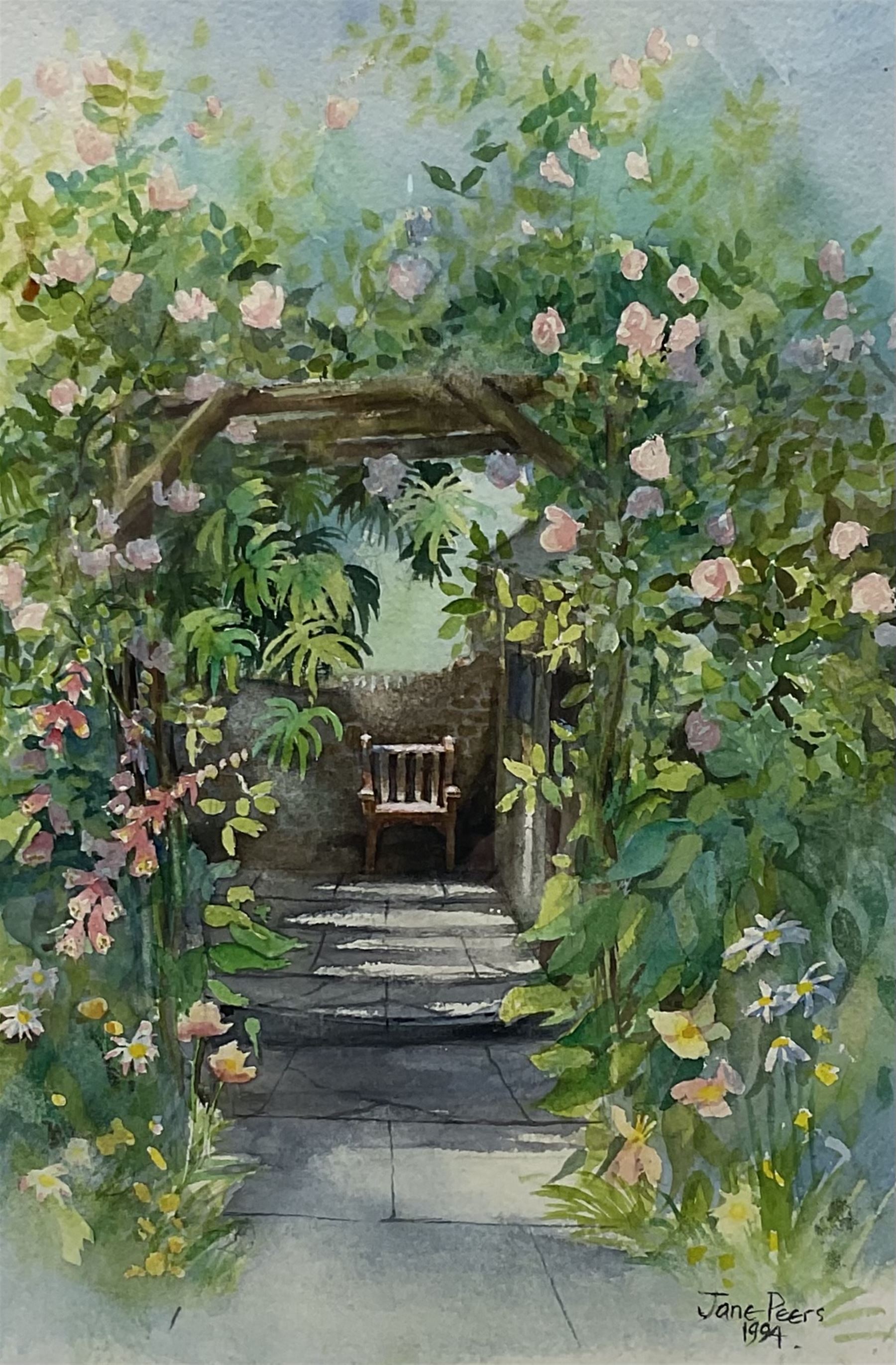 Jane Peers (Northern British contemporary): 'Stanhope Old Hall - Garden Entrance' and Garden Archway, two watercolours signed, latter dated 1994 max 42cm x 31cm (2)