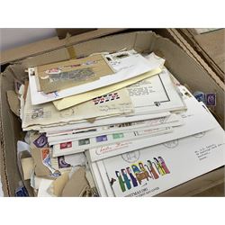 Great British and World stamps, including Austria, Hungary, Switzerland, France, Italy, Sweden, United States of America etc, various first day covers, stamps on envelope pieces etc, housed in albums, folders and loose, in three boxes