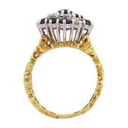 18ct gold sapphire and round brilliant cut diamond cluster ring, total diamond weight approx 0.65 carat