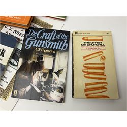 Collection of books, pamphlets and catalogues on guns and shooting including Colin Greenwood: Rook & Rabbit Rifle. 2006; Frank de Haas: Bolt Action Rifles. 1984 and Single Shot Rifles and Actions. 1969; Ian Skinnerton: .577 Snider-Enfield Rifles and Carbines. 2003 and two Small Arms Identification Series booklets; two Collectors Guides on Air Rifles by D.E. Hiller etc; and Bruce Bairnsfather Bystander's Fragments From France No.4