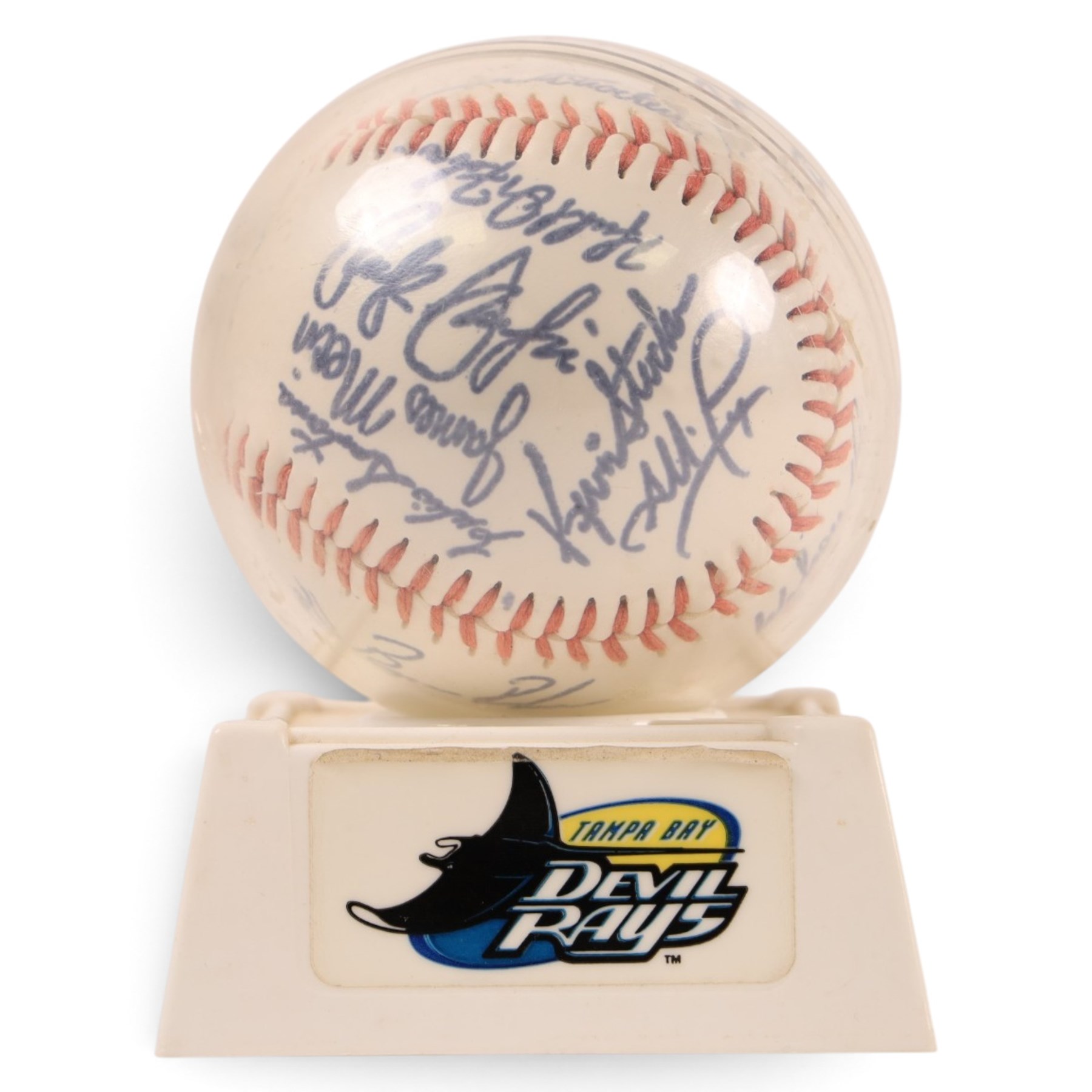 Five signed Rawlings baseballs, comprising Tom Glavine with HOF 2014 inscription, Mike Piazza, Sandy Koufax, Tom Seaver with HOF '92 inscription and Nolan Ryan with HOF '99 inscription, together with a signed Tampa Bay Devil Rays baseball, with acrylic cases and certificates of authenticity (6)