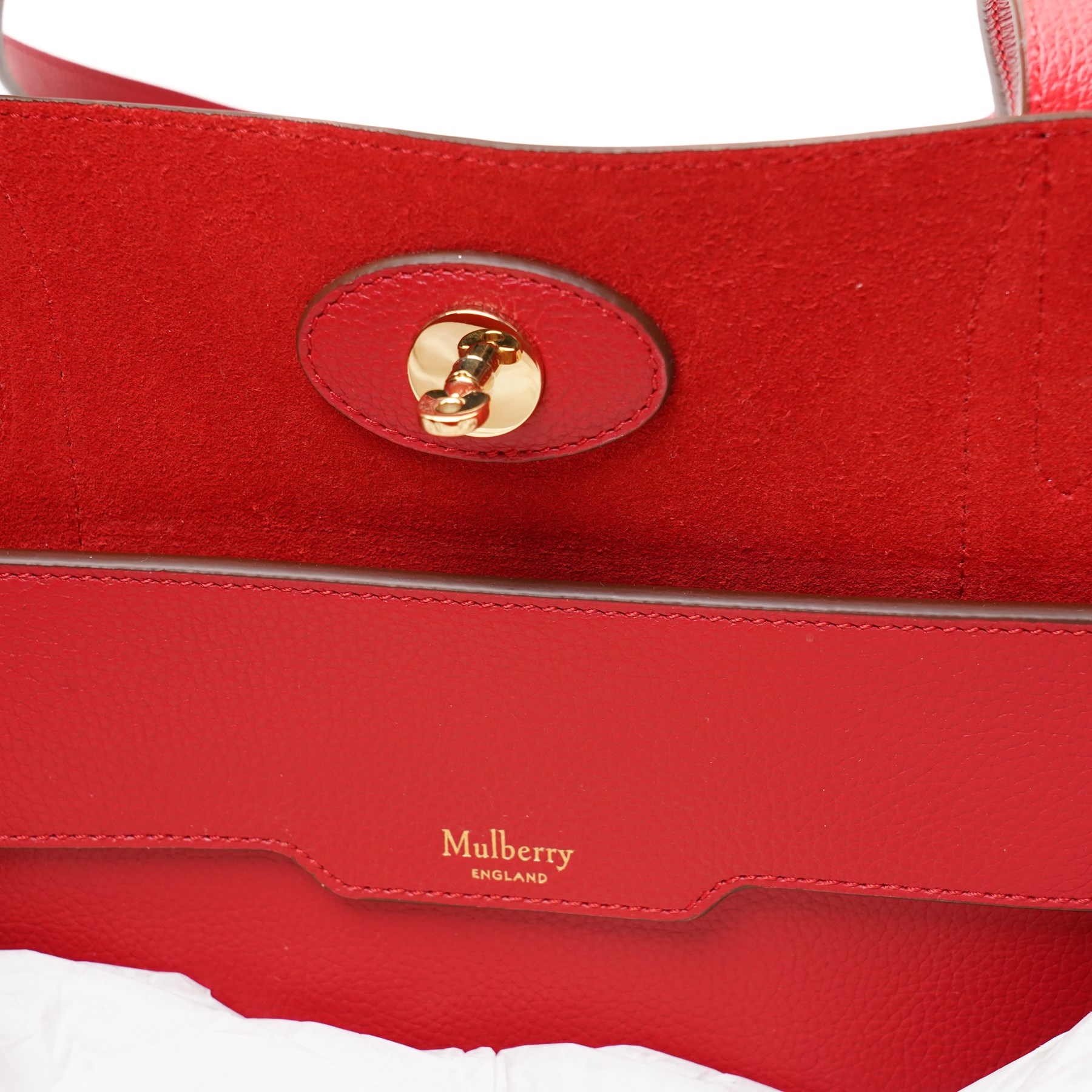 Mulberry - 'Bayswater' tote bag in Scarlet Red Small Classic Grain leather, with twin leather shoulder straps, gold-tone Postman’s Lock fastening and hardware, with interior removable envelope-style pocket, with original Mulberry product tag, care booklet and dust bag, unused