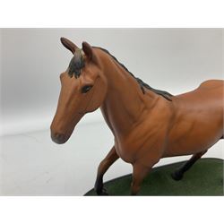 Beswick 'Mill Reef' horse figure, on a wooden plinth together with Beswick Ware horse figure 'Red Rum' on wood plinth, both with printed mark beneath