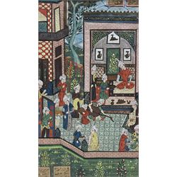 Mughal School (19th century): Domestic Interior scene, illustrated book page, text verso 26cm x 15cm (Unframed)