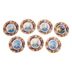 Royal Worcester seven Nelson collection plates, limited edition, comprising two Battle of Cape St Vincent, two Battle of Trafalgar, two Battle of Copenhagen and Battle of the Nile, all with certificates and original boxes 