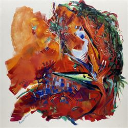 Amanda Jane Pickles (Yorkshire Contemporary): 'Bird of Paradise', acrylic on canvas signed, labelled verso 60cm x 60cm