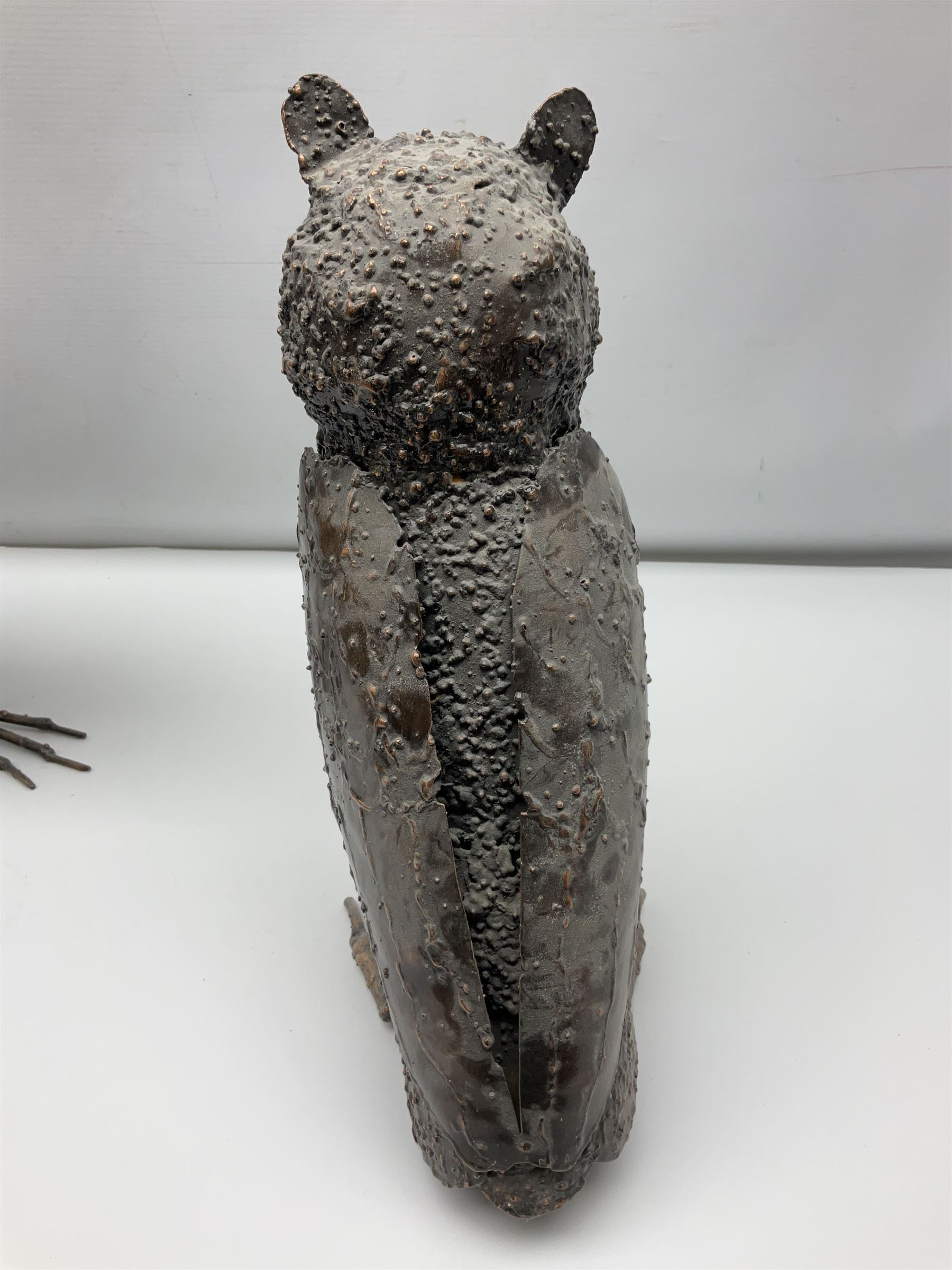 Three metalwork figures of bird, to include owl, a heron etc, largest H45cm