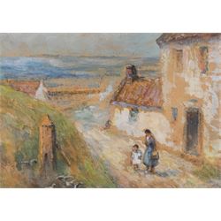 Scottish School (Early 20th Century): Mother and Child in a Rural Village, mixed media fai...