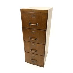 Vintage oak filing cabinet, fitted with four deep drawers 