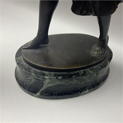 After C. Rochlitz, bronze, modelled as a semi nude female figure, upon a marble plinth, overall H31cm