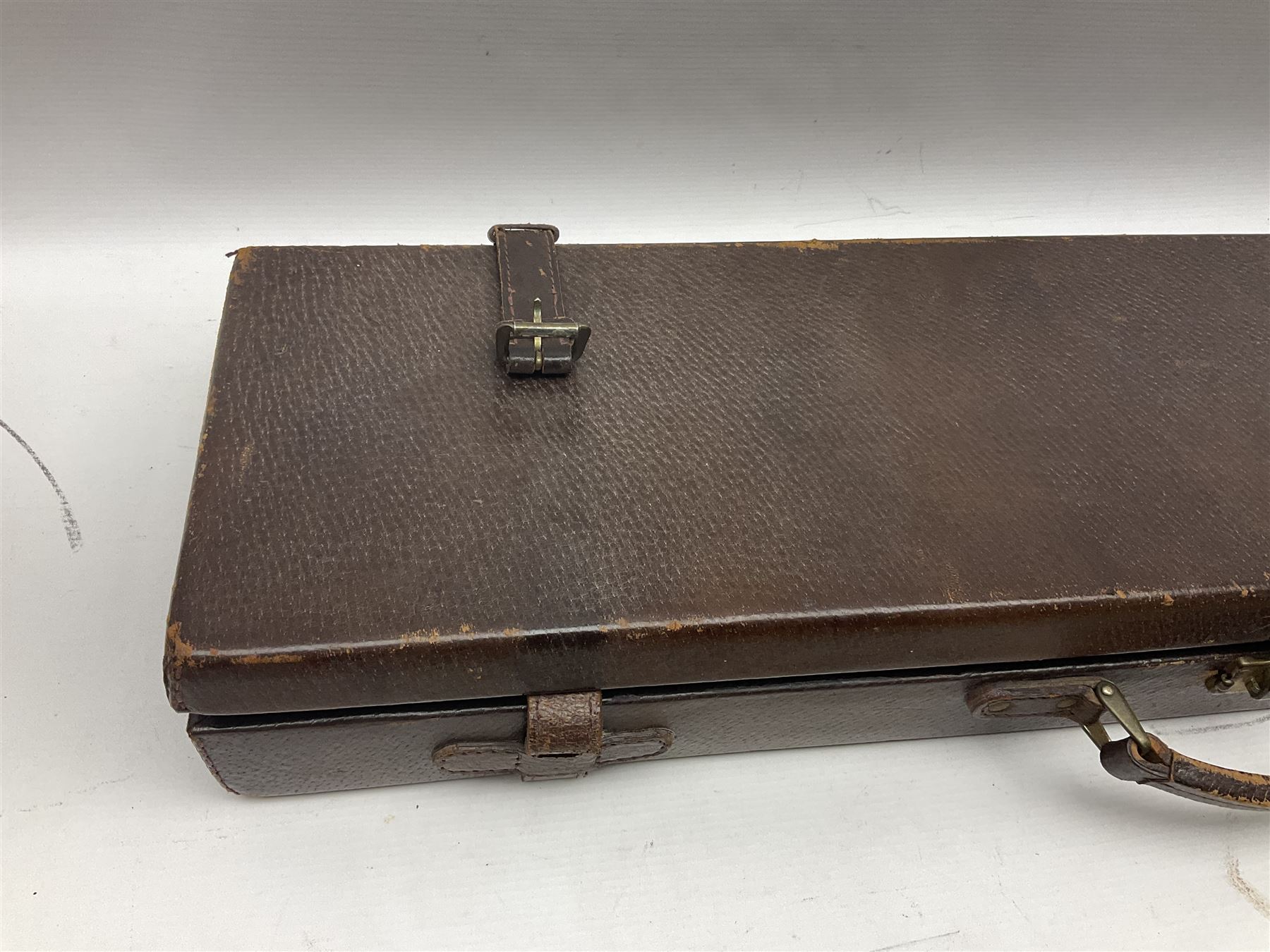 Leather fitted shotgun case L81cm, and a canvas fitted shotgun case with Hooton & Jones label, L83cm (2)
